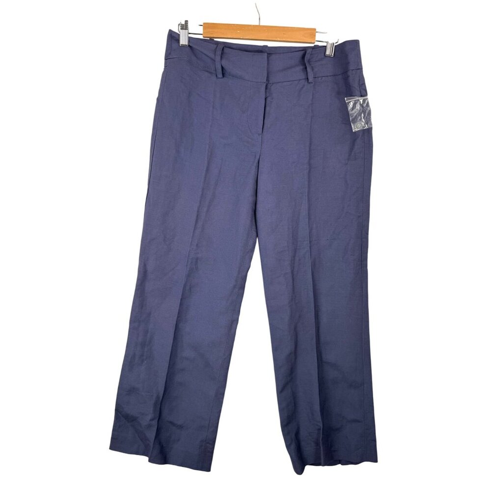Alice Hope linen blend straight leg crop‎ trouser pants purple blue preppy sz 6